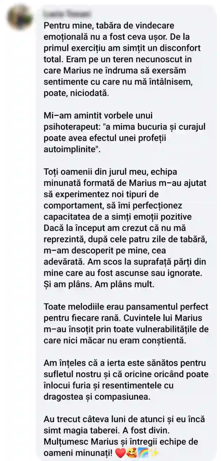 Testimonial - Tabăra de Vindecare Emoțională